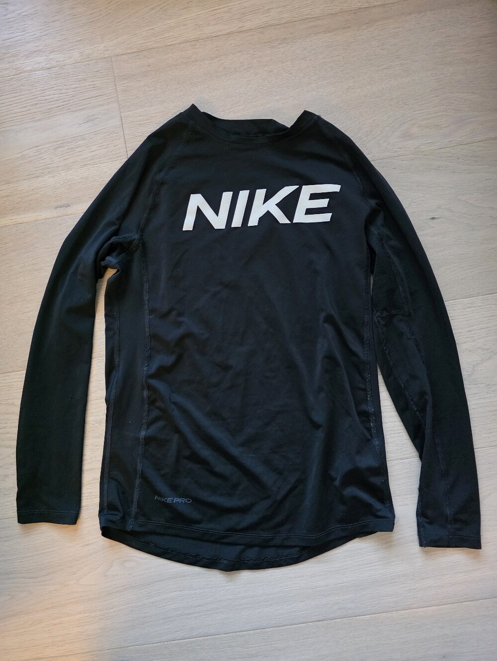Nike Pro Dri-Fit Black Long Sleeve Top with White NIKE Logo M Performance